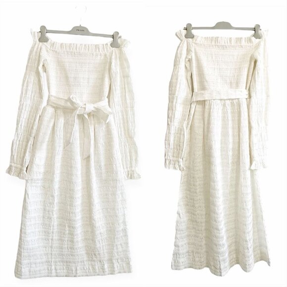 New with Tag, Rebecca Vallance Jame off-the-shoulder belted midi dress, Size 4US - Picture 1 of 11